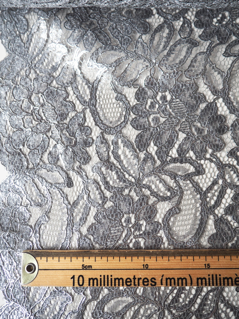 Metallic Silver Cotton Floral Lace
