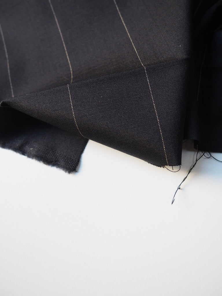 Black & Cream Pinstripe Stretch Wool Suiting