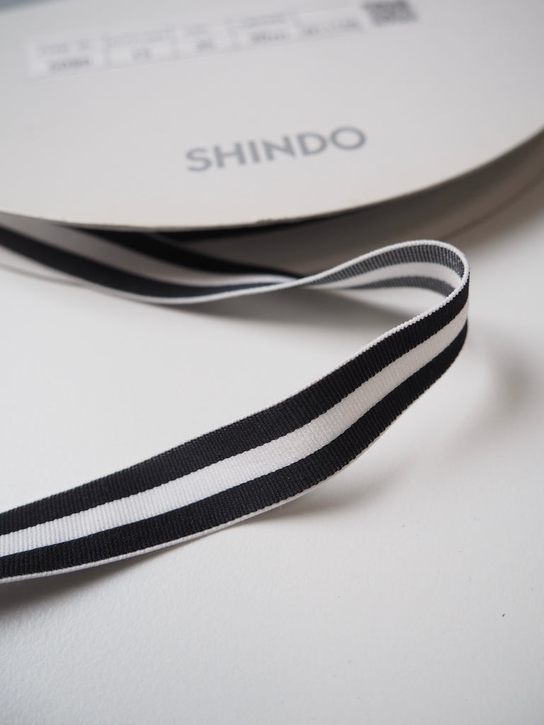 Shindo Black + White Stripe Grosgrain Elastic 15mm