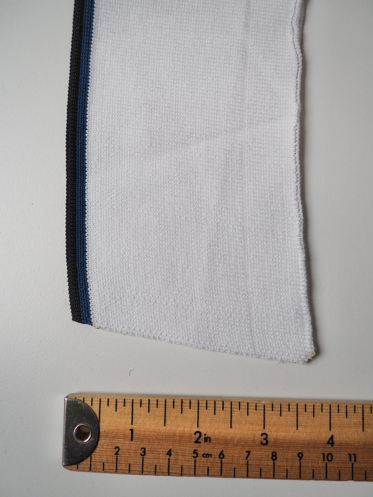 White with Navy + Black Stripe Ribbed Polo Collar 5cm