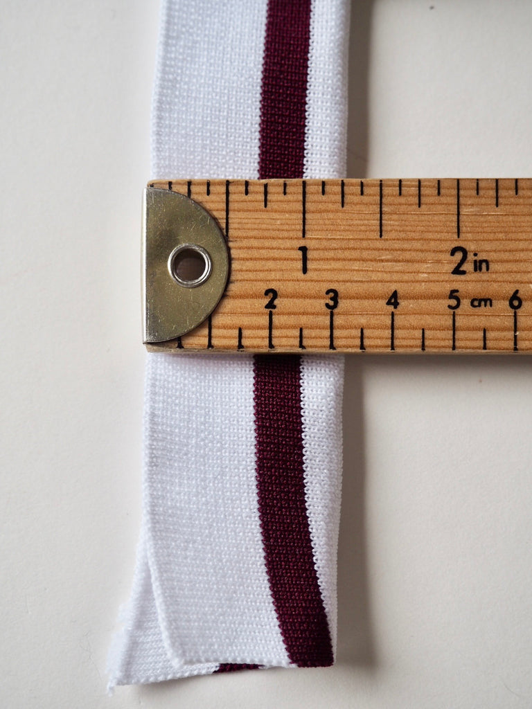 White and Burgundy Stripe Double Ribbed Cuff 3cm