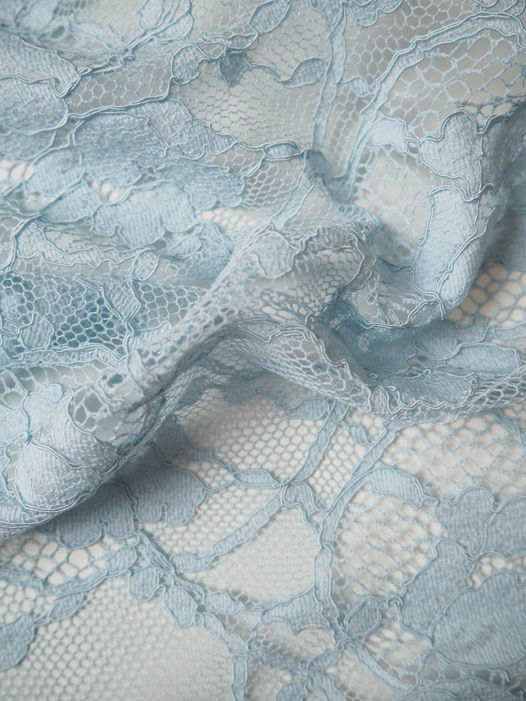 Powder Blue Motif Corded French Lace