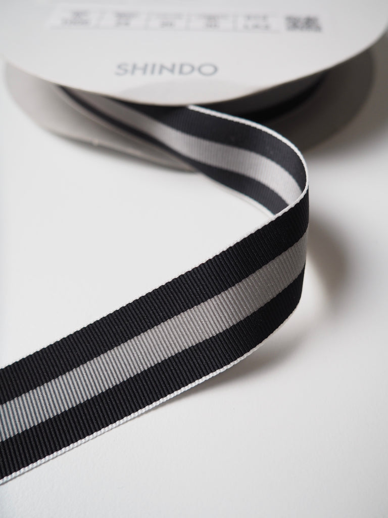 Shindo Black + Grey Stripe Grosgrain Ribbon 24mm