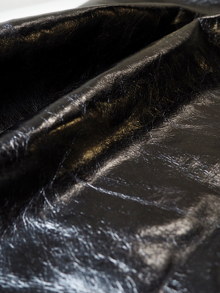 Distressed Black Patent Cowhide Leather