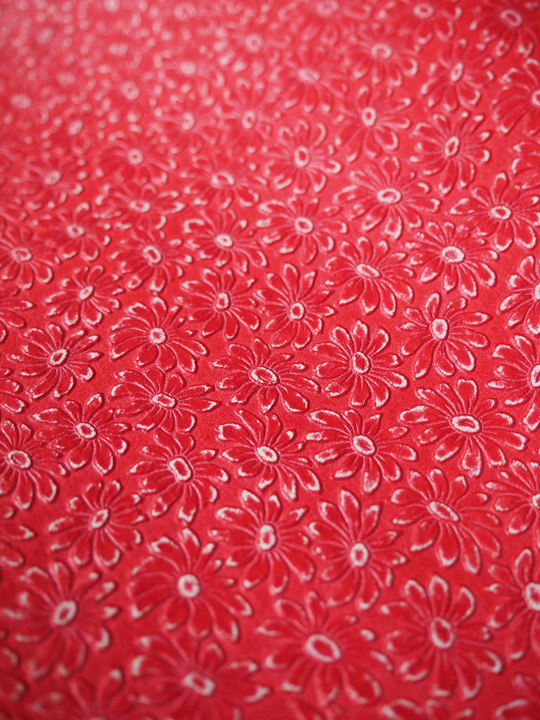 Embossed Red Flower Goat Hide Leather