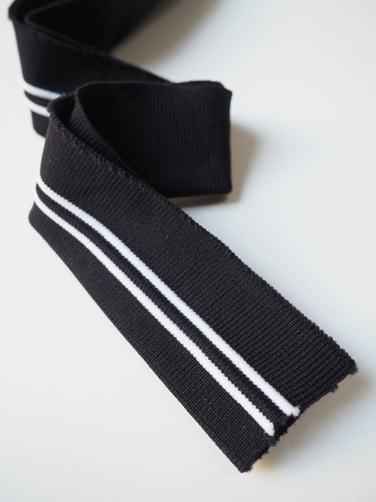 Black and White Stripe Double Ribbed Cuff 4cm