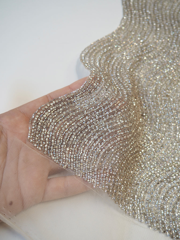 Hand Beaded Crystal Wave Panel