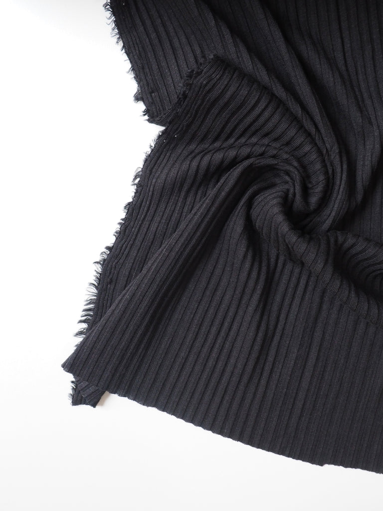 Black Lightweight Cotton Wide Rib Jersey