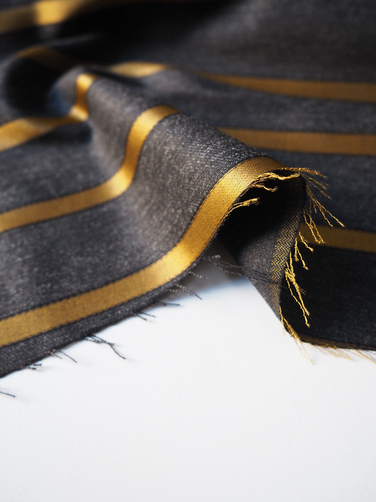 Charcoal Grey & Gold Stripe Stretch Wool Suiting