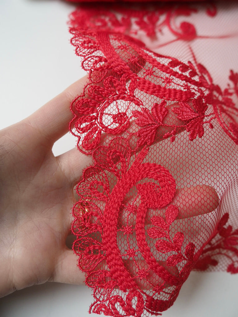 Persephone Red Extra Wide Lace Trim 185mm