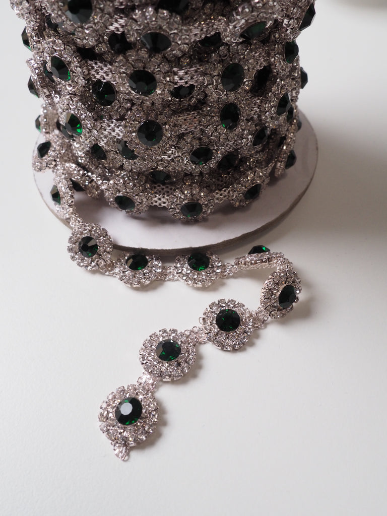 Emerald Diamanté Cluster Trim - 15mm