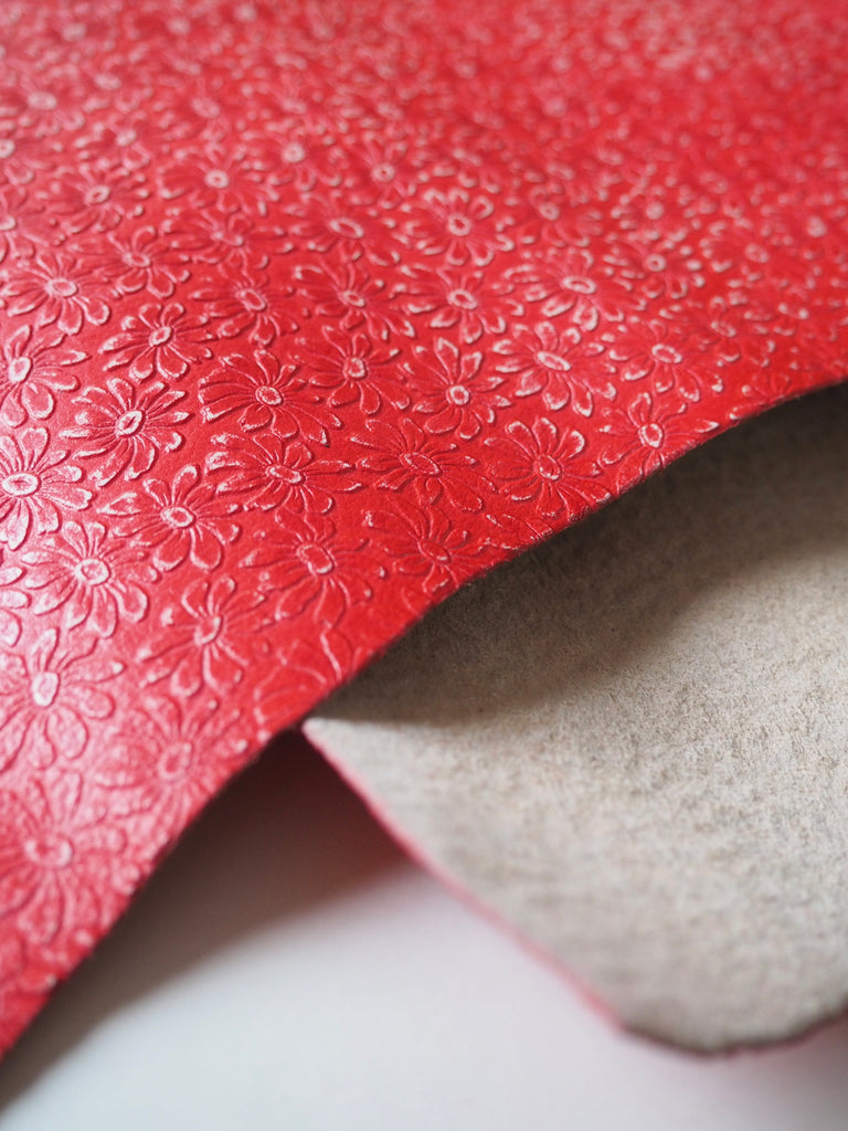 Embossed Red Flower Goat Hide Leather