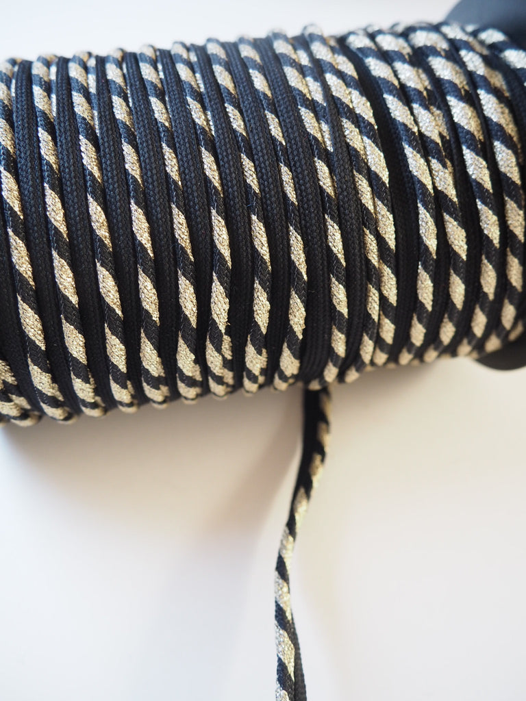 Gold and Black Metallic Stripe Woven Piping 12mm