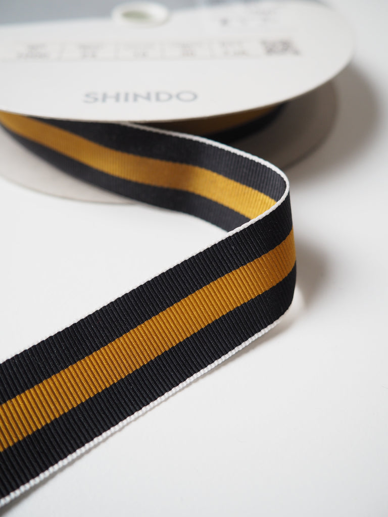 Shindo Black + Gold Stripe Grosgrain Ribbon 24mm