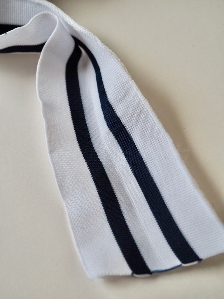 White and Navy Stripe Double Ribbed Cuff 3cm